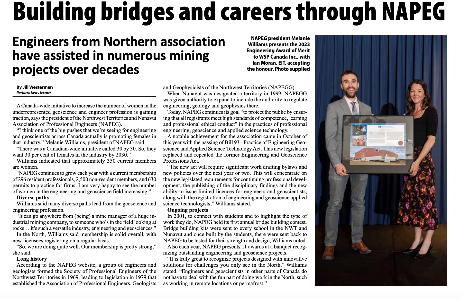 A screenshot of an article in NNS titled "Building Bridges and Careers through NAPEG." Link to the article below.
